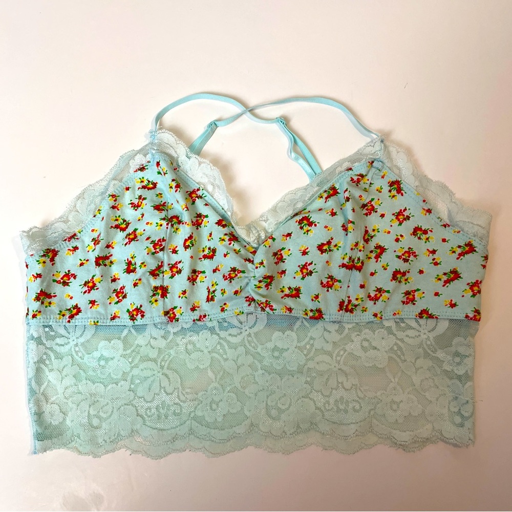 Floral Bralette With Lace Edge Hem